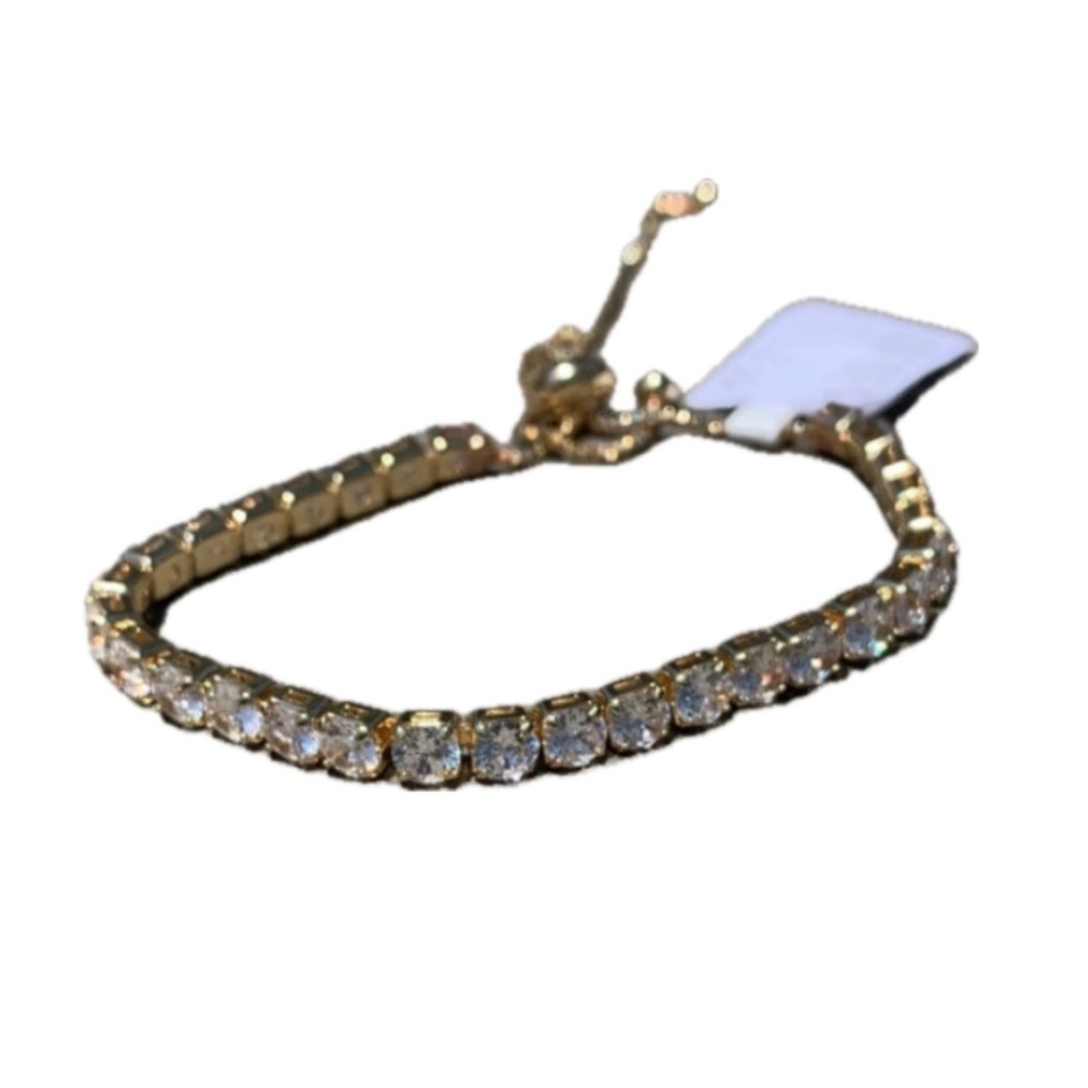 Gold Tennis Bracelet with White Crystals